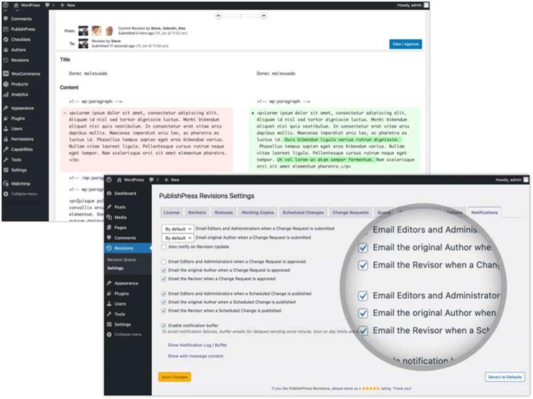 PublishPress Revisions screenshots.