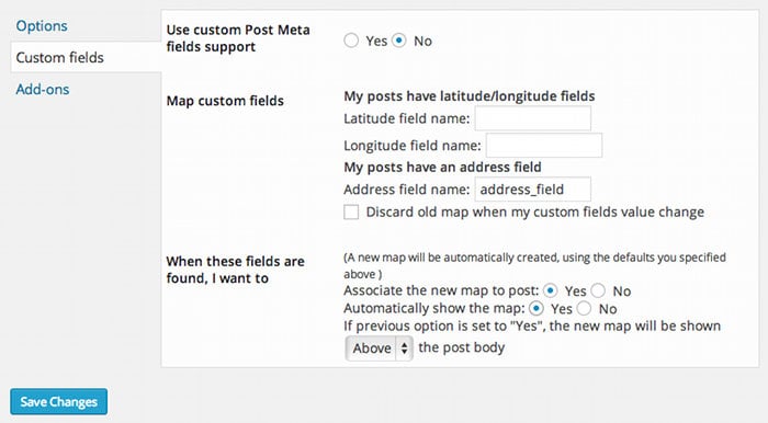Screenshot of the Custom Fields configuration panel