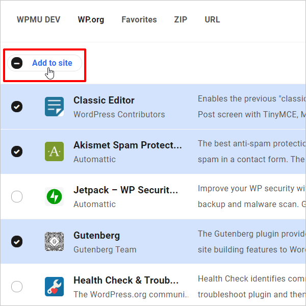 The Hub - Add plugins to sites