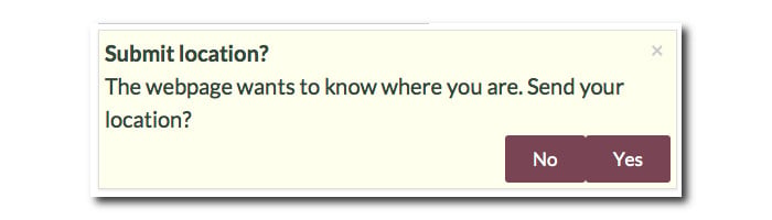 Screenshot of the dialog to ask permission for submitting the user's location