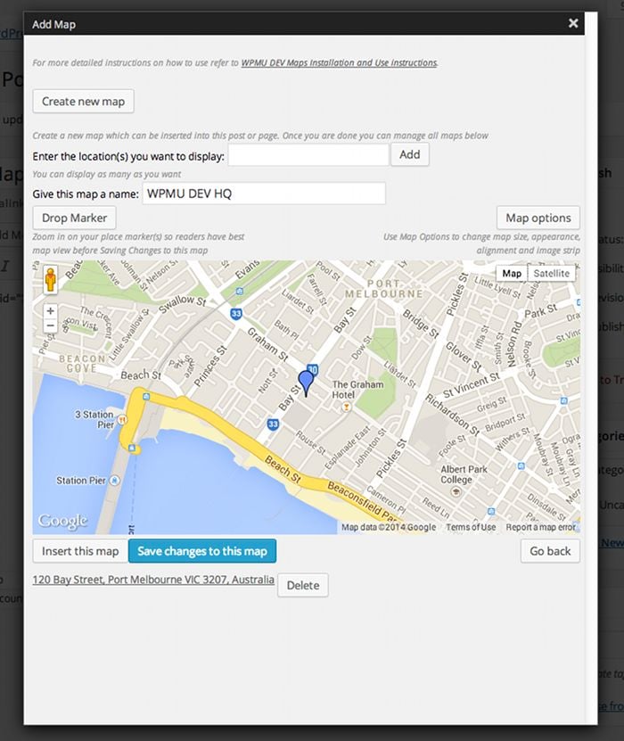 Screenshot of adding a map to a post