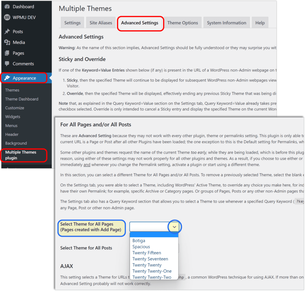 Multiple Themes plugin