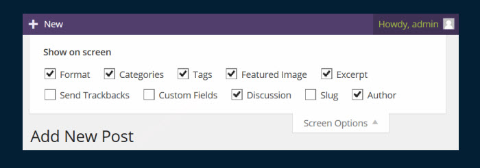 The Screen Options tab contains some important options.