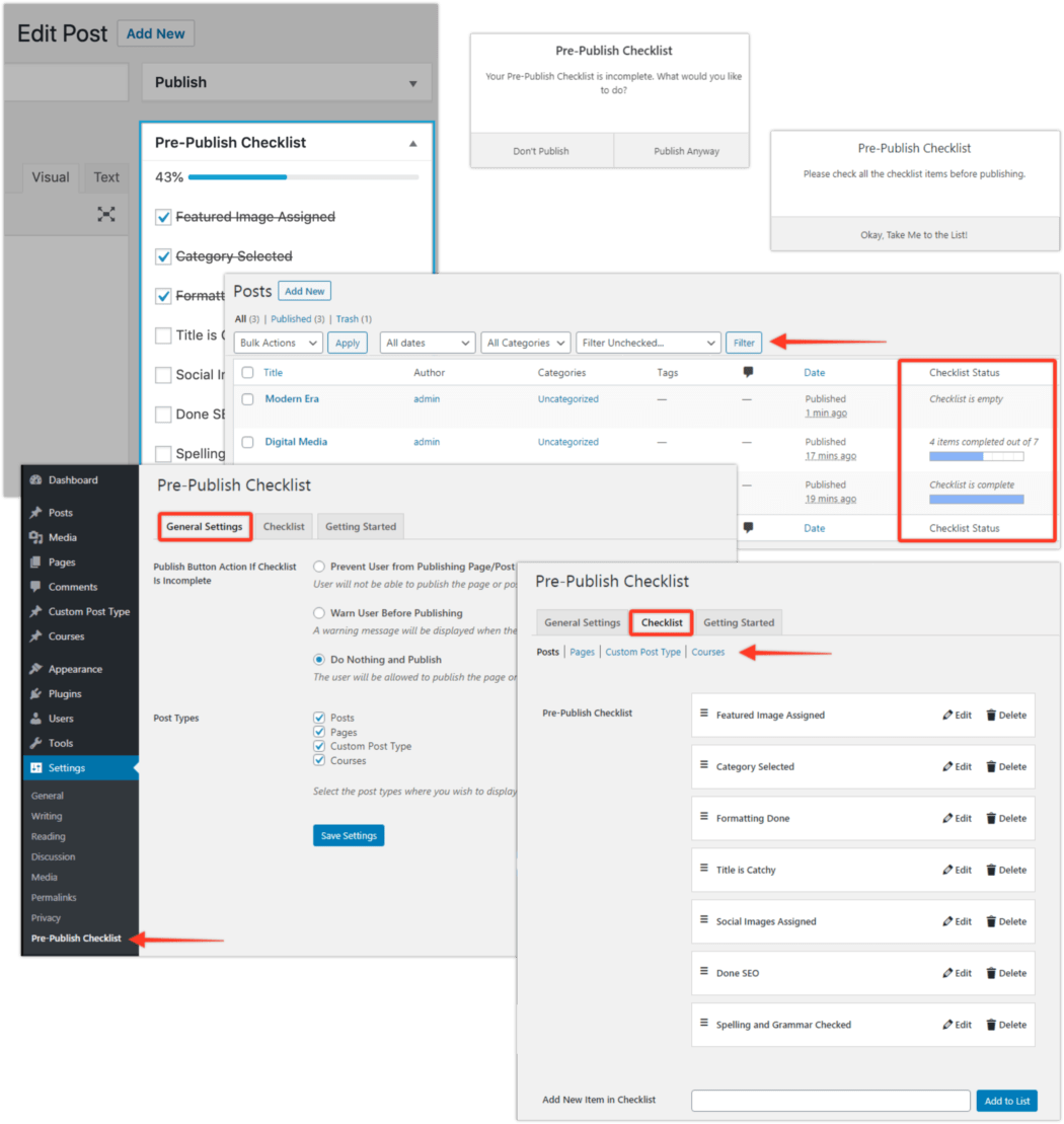 Pre-Publish Checklist screenshots.