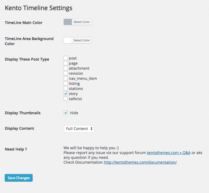 Screenshot fo the Timeline Pro settings page