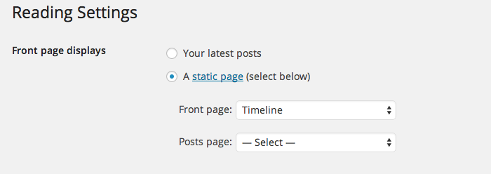 Screenshot of the WordPress Reading settings