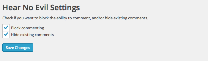 Settings page for Hear No Evil plugin showing two options