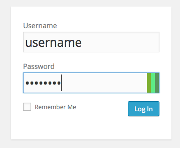 WordPress login form with chroma-hash showing on a completed password field
