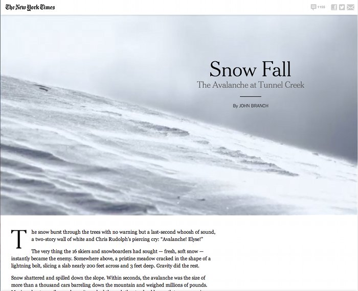 Screenshot of the title page of Snow Fall