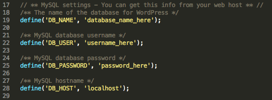 wp-config database details