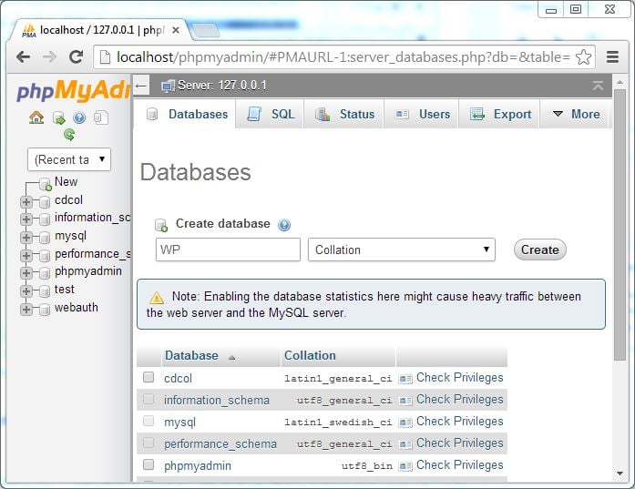XAMPP MySQL database