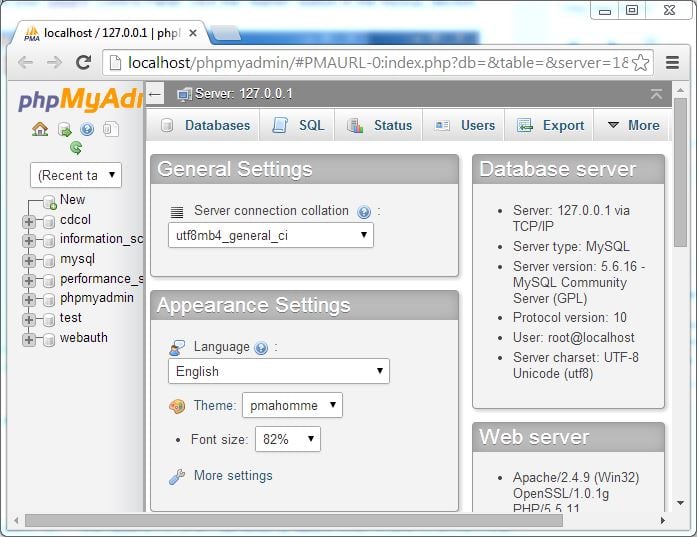 XAMPP phpMyAdmin