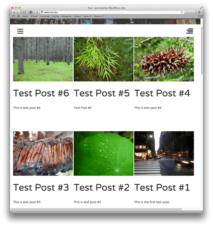 Screenshot of post listings using grid styling