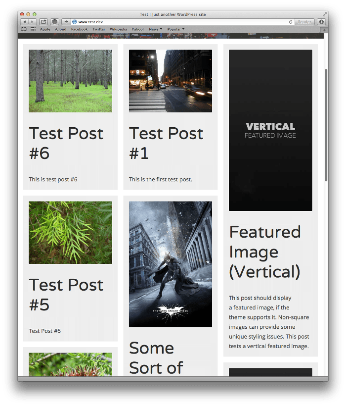 Screenshot of post listing with masonry CSS applied