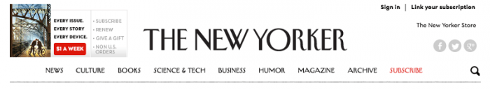The New Yorker header on initial display