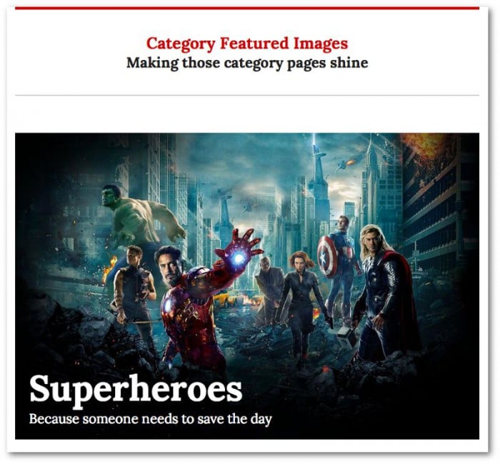 Screengrab of a Bosco theme category page with a featured image and title and description overlayed.