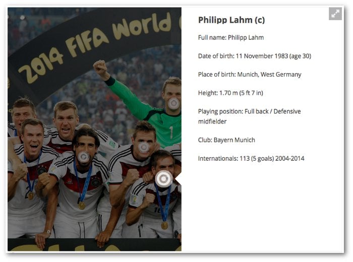 Screenshot of an overlay for Philipp Lahm on the dimmed German World Cup winning squad