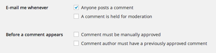 Email Settings for Comments