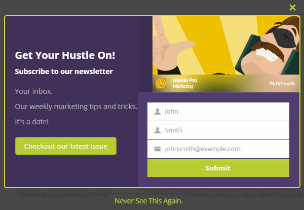 Hustle opt-in form