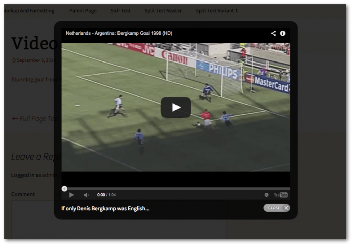 Screengrab showing a YouTube video in a lightbox using the dark theme
