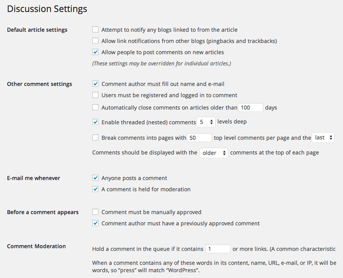 WordPress Discussion Settings