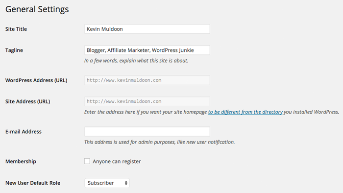 WordPress General Settings
