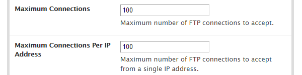 The FTP Server Configuration page under Service Configuration menu item in WHM