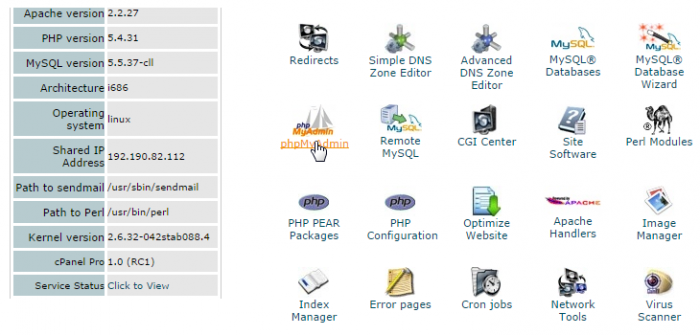 phpMyAdmin in cPanel
