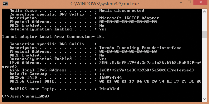 The Windows command prompt after the ipconfig /all prompt
