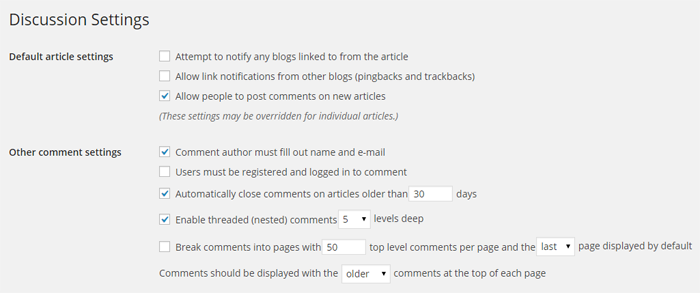 WordPress Discussion Settings