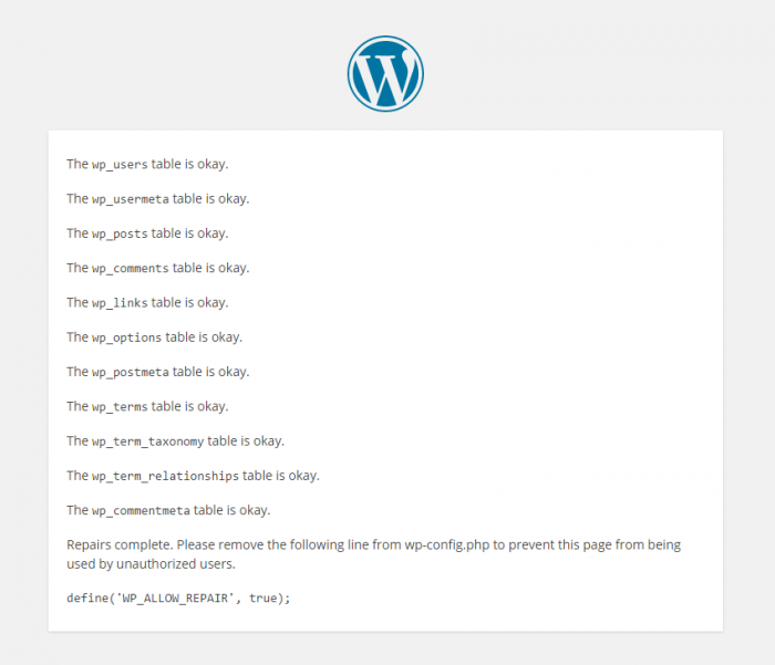 Repairing the WordPress Database