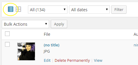 Enable the list view in the media manager to access the photo editor