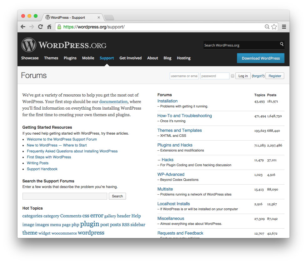 WordPress Support Forums.
