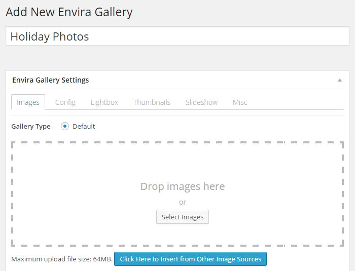 Add New Envira Gallery