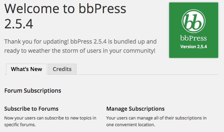 bbPress welcome screen