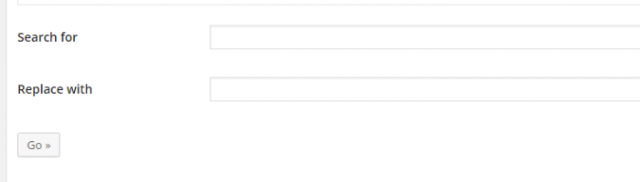 The "Search for" and "Replace with" text fields at the bottom of the Search and Replace plugin options page