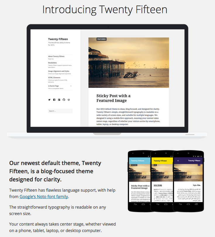 WordPress welcome screen