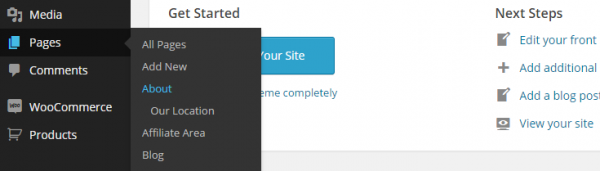 Page Management Dropdown