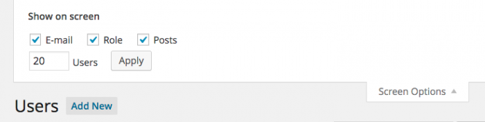 Access the screen options to specify how many users you would like to display.
