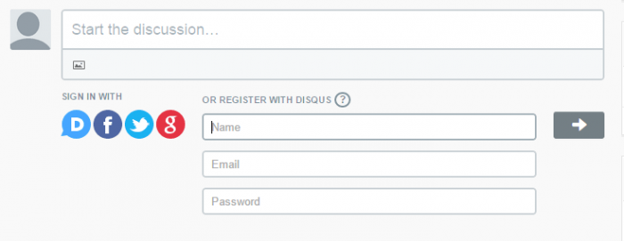 Under a Disqus comment box, log in options are available or otherwise you can create a Disqus account by only entering your name, email and desired password as shown in this image.