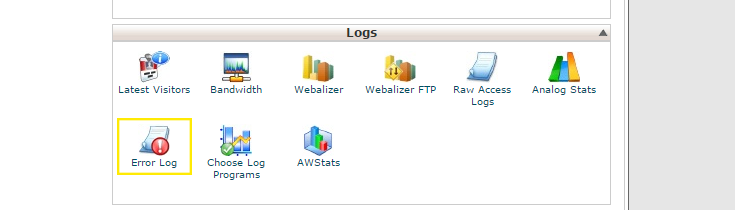 The "Logs" section in cPanel's home page. The "Error Log" button is highlighted.