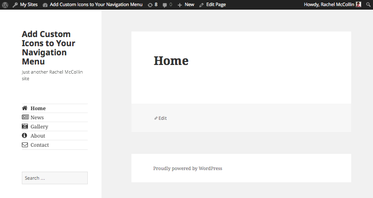 The navigation menu with fonts and font size corrected