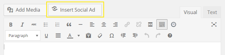 The Social Marketing ad button next to the "Add Media" button in the page editor.