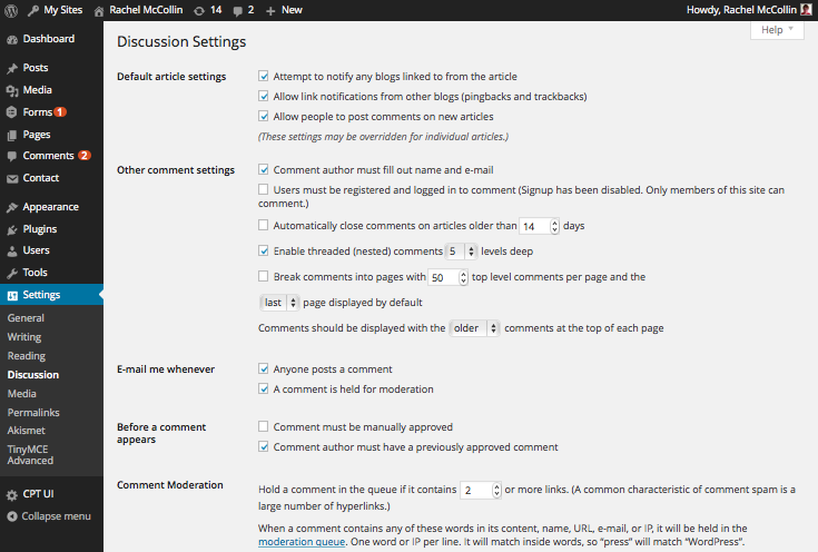 WordPress discussion settings