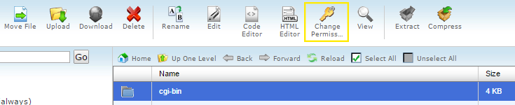 The "Change Permission" icon is highlighted in cPanel's file manager.