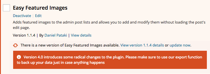 Plugin update notice