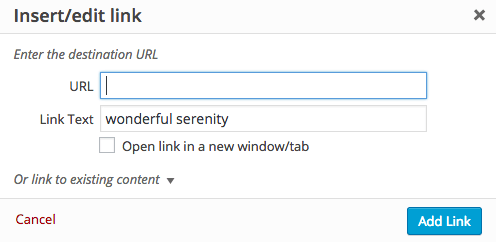 WordPress 4.2 link text