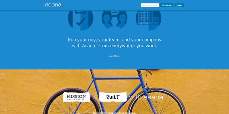 Full-width page sections on the Asana.com site.