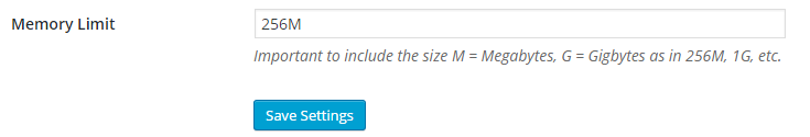 The "Memory Limit" field of the Snapshots > Settings page has automatically been populated with the value "256M."