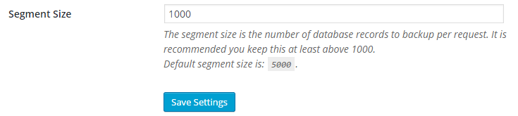 The default value of 1000 is set in the field for "Segment Size."